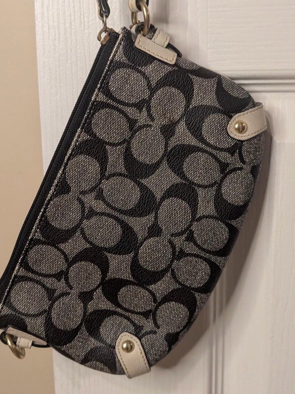 Coach Black Signature Crossbody with Blue and Cream Stripe - Picture 2 of 3